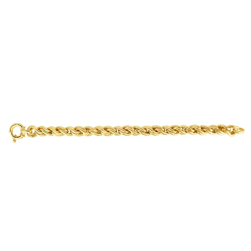 Bracelets With Nature Inspired Designs-14kt 8" Yellow Gold Shiny Rope Chain Type Fancy Bracelet with Giant Spring Ring Clasp AUBRC1810-08