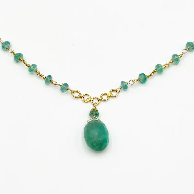 Trendy Long Chain Necklaces For Casual Wear-Bright and Polished Gold Emerald Necklace