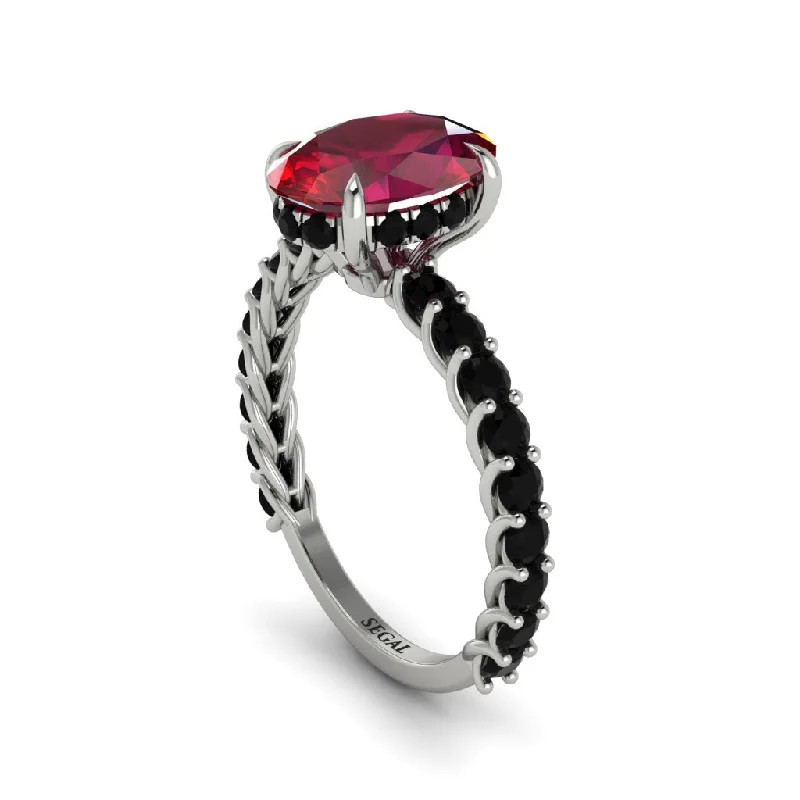 Vintage Gemstone Rings For Retro Style-Oval-Cut Halo Ruby Timeless Elegance Engagement Ring - Kelsey No. 42