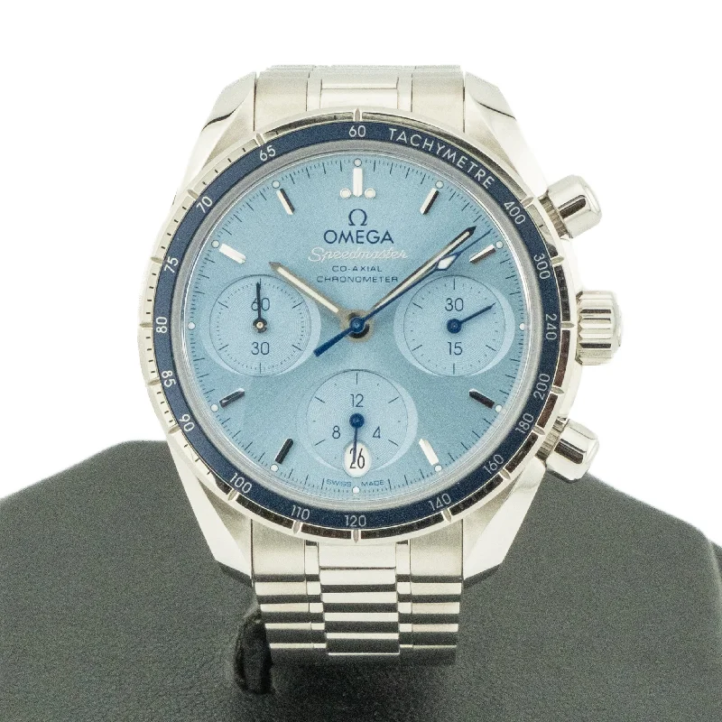 Watches For Mother’s Day-Omega Speedmaster 38 Steel on Steel Blue Dial - 7" (324.30.38.50.03.001)