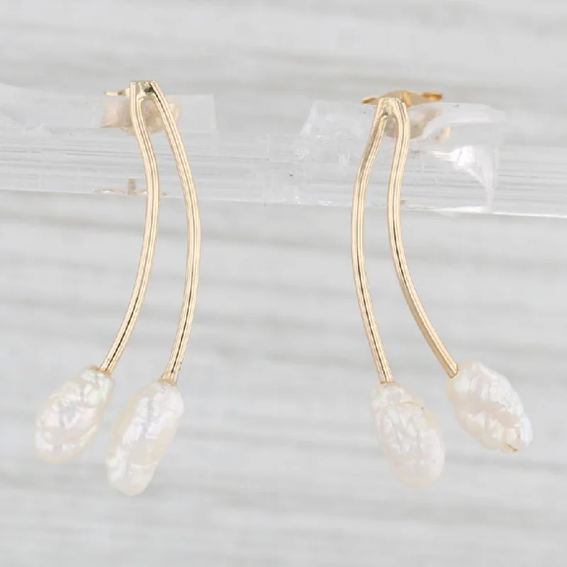 Simple Hoop Earrings For Everyday Style-Freshwater Rice Krispie Baroque Pearl Drop Earrings 14k Yellow Gold