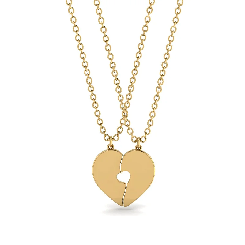 Minimalist Necklaces For Simple Style-Two Half Heart Gold Couple Necklace - Denise No. 1