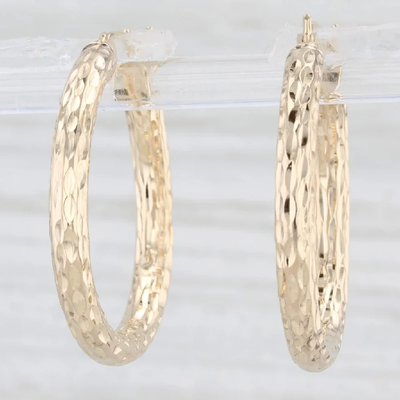 Unique Hoop Earrings For Fashion Lovers-Hammered Round Hoop Earrings 14k Yellow Gold Snap Top Hoops