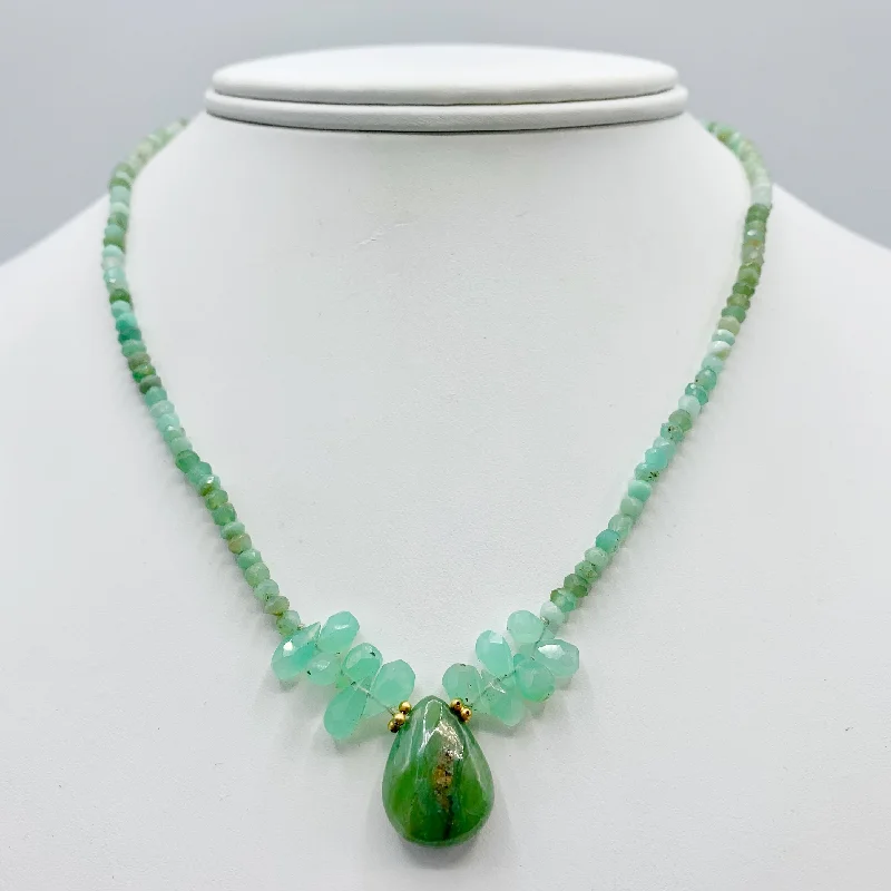 Statement Pearl Necklaces For Wedding Fashion-Chrysoprase Briolette and Beaded Necklace