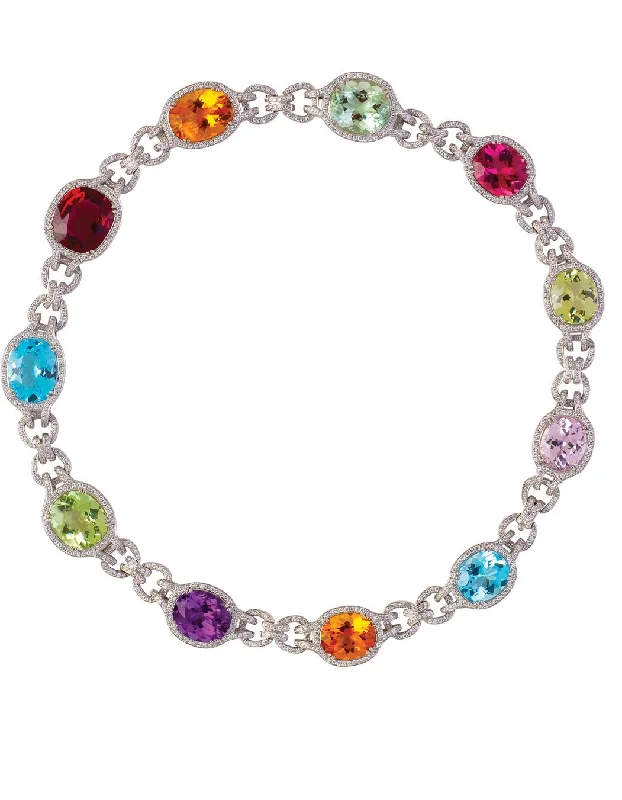 Sparkling Heart Necklaces For Romantic Gifts-18K White Gold, Multi-color Semiprecious Stone and Diamond Necklace