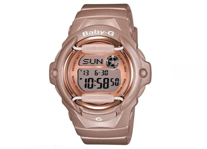 Watches With Triangular Designs-Casio Women's Alarm Quartz Baby-G Grey Dial Pink Resin Strap Digital Watch | BG169G-4