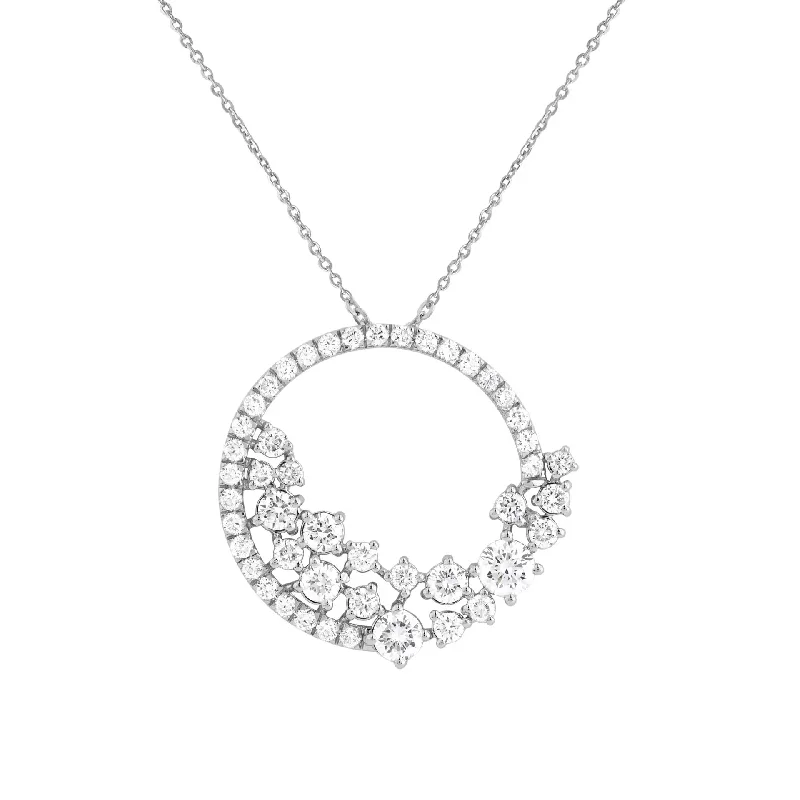 Trendy Resin Necklaces For Colorful Fashion-White Gold Circular Scattered Diamond Necklace