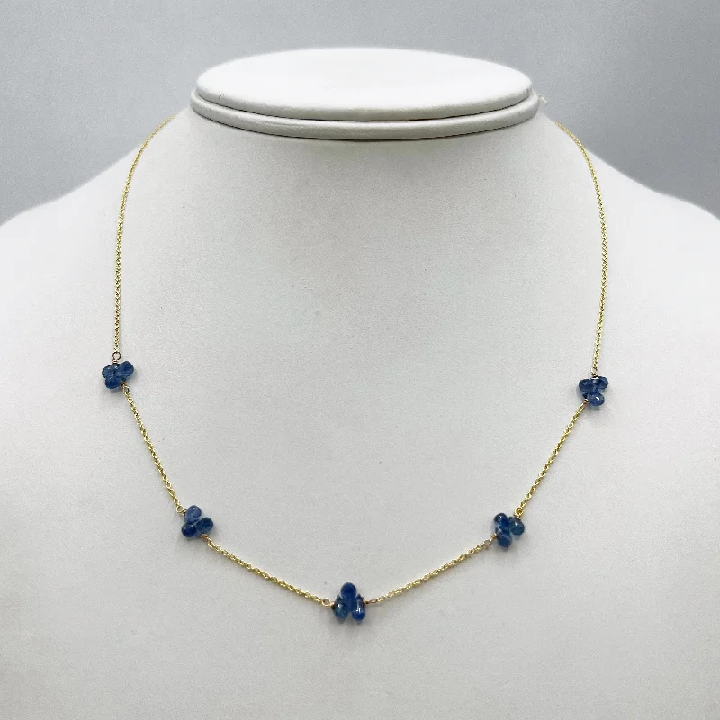 Dainty Gold Pendant Necklaces For Simple Style-Sapphire Briolette Necklace on Golden Chain