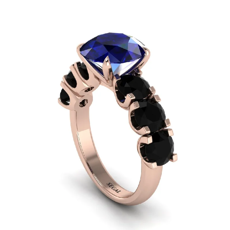 Elegant Engagement Rings With Gemstones-Round Cut Sapphire Cathedral Engagement Ring - Tatum No. 44