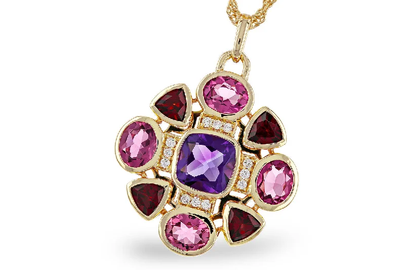 Silver Necklaces For Everyday Wear-14k Yellow Gold Amethyst, Garnet, Pink Tourmaline & Diamond Necklace by Allison Kaufman